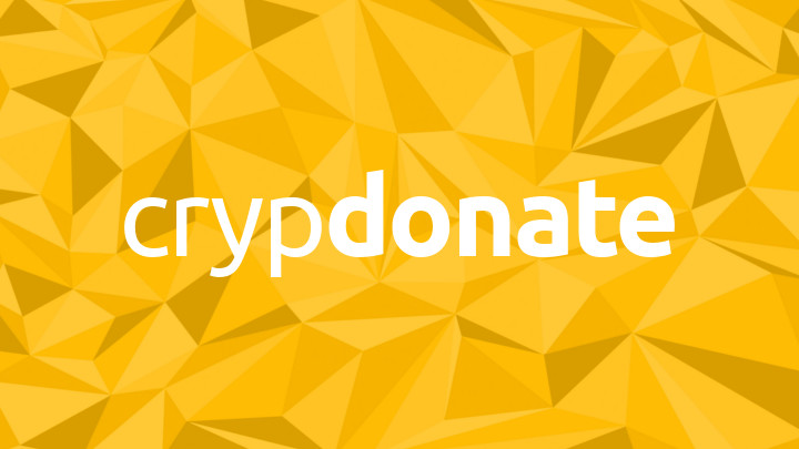 Logo von crypdonate vor einem gelben Polygon-Hintergrund