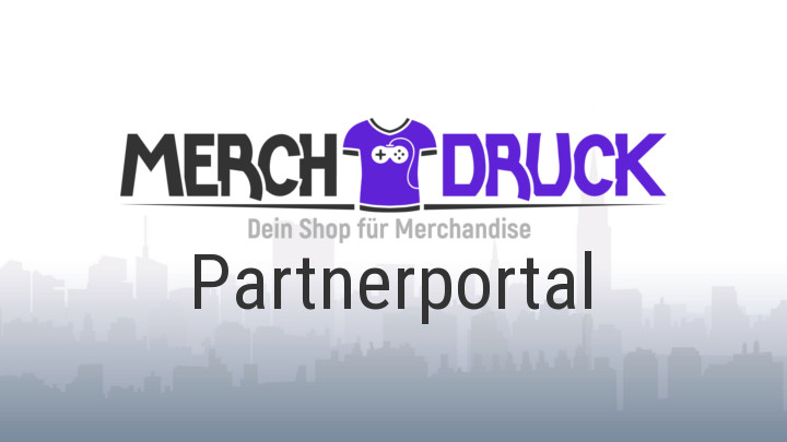 Logo von Merch-Druck.de mit dem Schriftzug "Partnerportal"
